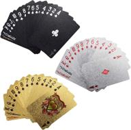 lohoee waterproof plastic poker card decks - 3 pack | novelty poker game tools for family game party | black, silver, and gold colors логотип