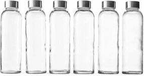 img 1 attached to 🍶 Zuzoro - 6-Pack of 18oz Glass Water Bottles for Juicing or Kombucha Storage - Includes Nylon Protection Sleeves and No-Leak Caps with Carrying Loops - Clear Reusable Beverage Containers