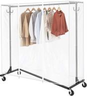 👕 greenstell clothes rack with cover & tube bracket: heavy duty industrial pipe z base clothing garment rack on wheels with brakes – sturdy square tube design in black (59x24x68 inch) логотип