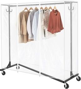 img 4 attached to 👕 GREENSTELL Clothes Rack with Cover & Tube Bracket: Heavy Duty Industrial Pipe Z Base Clothing Garment Rack on Wheels with Brakes – Sturdy Square Tube Design in Black (59x24x68 inch)