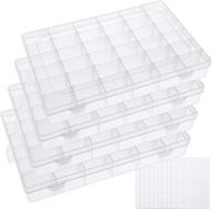 📦 bakhuk 4 pack clear plastic storage container box with 36 dividers and adjustable grids for washi tape, jewelry, crafts, beads, and more - includes 400pcs label stickers logo