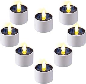 img 4 attached to Solar Tea Lights for Home, Wedding, Garden and Yard Pathways - Decorman 8 Pack of Flameless Amber Warm White Flickering LED Candle Lights. Waterproof Lantern Tealights with Rechargeable Features.