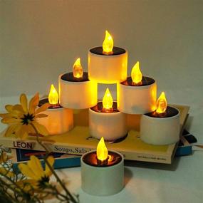 img 3 attached to Solar Tea Lights for Home, Wedding, Garden and Yard Pathways - Decorman 8 Pack of Flameless Amber Warm White Flickering LED Candle Lights. Waterproof Lantern Tealights with Rechargeable Features.