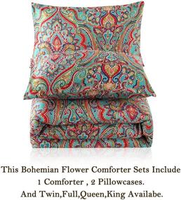 img 1 attached to 🌸 Bohemian Floral Comforter Set Queen Size 3 Pieces - Lovely Boho Reversible Bedding Set with Queen Comforter, Pillowcases - Suitable for Teen Boys, Girls, and Kids - Quilted Bedspread, Queen Bedding with Eye-catching Design