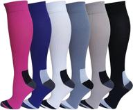 6 pairs pack mild compression knee high socks (assorted colors) - sports, travel, anti-fatigue, graduated compression 8-15 mm hg - size 9-11 логотип