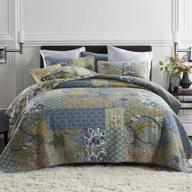 upgrade your bedroom with ielevations green cotton patchwork quilt set: real stitched embroidery botanic floral quilted coverlet with floral pattern bedspread - retro comforter sets, queen size logo