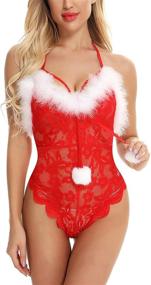img 4 attached to 🎅 Красный кружевной санта бебидолл: комбинезон для женщин - рождественское белье