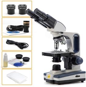 img 1 attached to 🔬 Swift SW350B Binocular Compound Microscope: High Magnification, Research-Grade, Siedentopf Head, Two-Layer Mechanical Stage, 1.3mp Camera and Software for Windows and Mac