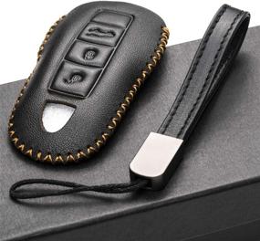 img 1 attached to 🔑 Vitodeco Smart Key Fob Case with Leather Key Strap - Genuine Leather, Compatible with Porsche 718, Porsche 911, Porsche Panamera, Porsche Cayenne (3-Button, Black)