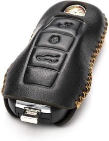 img 2 attached to 🔑 Vitodeco Smart Key Fob Case with Leather Key Strap - Genuine Leather, Compatible with Porsche 718, Porsche 911, Porsche Panamera, Porsche Cayenne (3-Button, Black)
