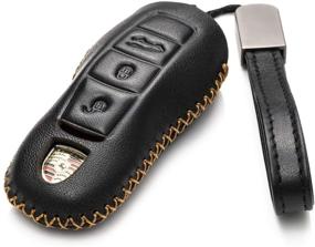 img 3 attached to 🔑 Vitodeco Smart Key Fob Case with Leather Key Strap - Genuine Leather, Compatible with Porsche 718, Porsche 911, Porsche Panamera, Porsche Cayenne (3-Button, Black)