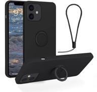 sleek black silicone rubber iphone 12/12 pro ring holder case: full body protection, 360° rotation, kickstand, hand strap & car mount compatible logo