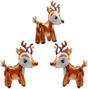 img 4 attached to 🎈 3-Pack Large 3D Deer Airwalker Animal Balloons for Kids Boys Girls Party Supplies, Baby Showers, Birthday Decorations - Mylar Foil Standing Balloon Set