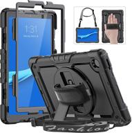 📱 lenovo tab m10 plus 10.3” fhd case- hxcaseac heavy duty shockproof case + screen protector, 360° rotating hand strap/stand, shoulder strap for tablet m10 plus 10.3 inch tb-x606f/tb-x606x (black) logo