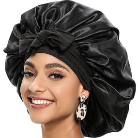 img 4 attached to Satin Bonnet Black Sleeping Stretchy