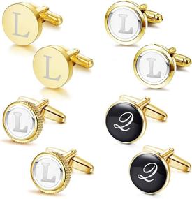 img 4 attached to LOLIAS Cufflinks Alphabet Business Wedding Men's Accessories in Cuff Links, Shirt Studs & Tie Clips