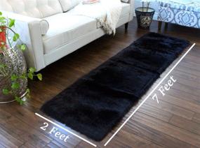 img 2 attached to Masada Rugs, Black Faux Sheep Fur 🐑 Shag Runner (2 Feet x 7 Feet) Area Rug