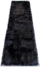 img 4 attached to Masada Rugs, Black Faux Sheep Fur 🐑 Shag Runner (2 Feet x 7 Feet) Area Rug