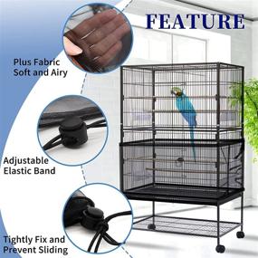 img 1 attached to 🐦 Optimized Large Bird Cage Cover with Adjustable Nylon Mesh Net - Seed Catcher Skirt for Parrot, Parakeet, Macaw, African Round & Square Cages by Daoeny