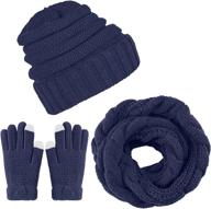 🧣 aneco winter warm knitted scarf beanie hat and gloves set - unisex soft stretch hat, scarf, and mitten bundle logo