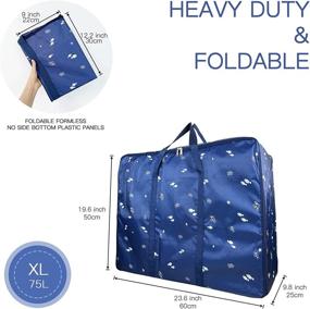 img 3 attached to CHYUANX Heavy Duty Extra Large Moving Bags - Durable Zippered Storage Bags Organizer with Strong Handles for Clothing Blanket Storage - Waterproof Foldable Carrying Tote Bags - Ideal for Dorm Room Moving Supplies and Space Saver (2 Pack, 75L, Navy Blue, X-Large)