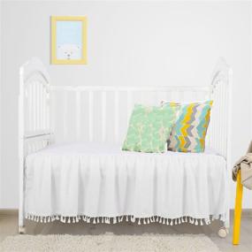 img 1 attached to 👶 CO-AVE White Crib Bed Skirt Dust Ruffle with Tassel Trim: Perfect Nursery Crib Bedding for Baby Boys and Girls, 15" Drop