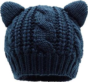 img 3 attached to 🐱 Cute CAT Kitty Ears Knitted Crochet Cable Rib Hat Cap Beanie for Women, Girls, Boys, and Teens by UmbWorld