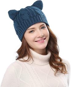 img 2 attached to 🐱 Cute CAT Kitty Ears Knitted Crochet Cable Rib Hat Cap Beanie for Women, Girls, Boys, and Teens by UmbWorld