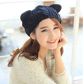 img 1 attached to 🐱 Cute CAT Kitty Ears Knitted Crochet Cable Rib Hat Cap Beanie for Women, Girls, Boys, and Teens by UmbWorld