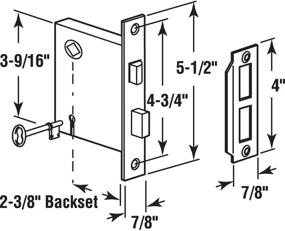 img 3 attached to 🔑 PRIME-LINE E 2294 Vintage Style Indoor Mortise Lock Assembly Kit with Antique Skeleton Key - Cast Steel Construction, Brass Plated Finish - Reversible Latch Bolt - 1/4” Max Square Spindle - Backset