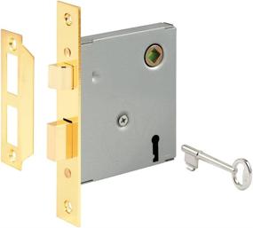 img 4 attached to 🔑 PRIME-LINE E 2294 Vintage Style Indoor Mortise Lock Assembly Kit with Antique Skeleton Key - Cast Steel Construction, Brass Plated Finish - Reversible Latch Bolt - 1/4” Max Square Spindle - Backset