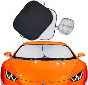img 4 attached to 🌞 Kinder Fluff Car Windshield Sun Shade | Foldable & Certified to Block 99.87% UV Rays | Sun Heat Protection & Car Interior Cooler Double Panel | With Storage Pouch (Standard)