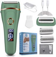 🪒 green electric razor back shaver for women - 3-in-1 rechargeable waterproof body legs underarms trimmer, cordless wet/dry use hair grooming remover with led display - includes extra replacement blades logo