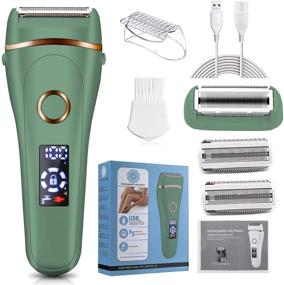 img 4 attached to 🪒 Green Electric Razor Back Shaver for Women - 3-in-1 Rechargeable Waterproof Body Legs Underarms Trimmer, Cordless Wet/Dry Use Hair Grooming Remover with LED Display - Includes Extra Replacement Blades