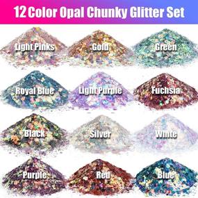 img 2 attached to ✨ Leobro Opal Chunky Glitter: 12 Color Holographic Glitter Set for Resin, Slime, Tumblers & More - 10G Each