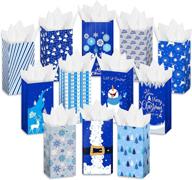 🎁 whaline 72pcs christmas paper gift bags for xmas party supplies, 3 x 5 x 9.65inch, blue - goody bags in 12 designs with 72 sheet tissue paper, small craft bags, grocery bags, treat bags, favor bags logo