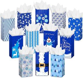 img 4 attached to 🎁 Whaline 72pcs Christmas Paper Gift Bags for Xmas Party Supplies, 3 x 5 x 9.65inch, Blue - Goody Bags in 12 Designs with 72 Sheet Tissue Paper, Small Craft Bags, Grocery Bags, Treat Bags, Favor Bags