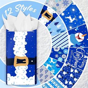 img 2 attached to 🎁 Whaline 72pcs Christmas Paper Gift Bags for Xmas Party Supplies, 3 x 5 x 9.65inch, Blue - Goody Bags in 12 Designs with 72 Sheet Tissue Paper, Small Craft Bags, Grocery Bags, Treat Bags, Favor Bags