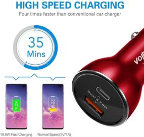 img 3 attached to VOLPORT Red USB PD Fast Car Charger - 19.5W 3A USB C Braided Cable Dual Port - Rapid Charging for Samsung S21 S21 A51 A52 LG HTC Sony Huawei