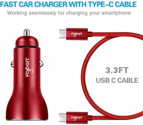 img 1 attached to VOLPORT Red USB PD Fast Car Charger - 19.5W 3A USB C Braided Cable Dual Port - Rapid Charging for Samsung S21 S21 A51 A52 LG HTC Sony Huawei