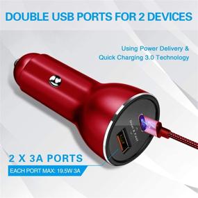 img 2 attached to VOLPORT Red USB PD Fast Car Charger - 19.5W 3A USB C Braided Cable Dual Port - Rapid Charging for Samsung S21 S21 A51 A52 LG HTC Sony Huawei