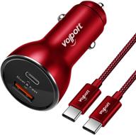 volport red usb pd fast car charger - 19.5w 3a usb c braided cable dual port - rapid charging for samsung s21 s21 a51 a52 lg htc sony huawei logo