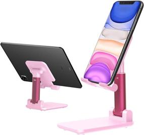 img 4 attached to 📱 Adjustable Aluminum Cell Phone Stand and Tablet Holder Stand - Compatible with iPhone 11 Pro Xs Xs Max Xr X 8 7 6 6s Plus (4.7-8&#34;), Samsung Galaxy and All Phones - Pink