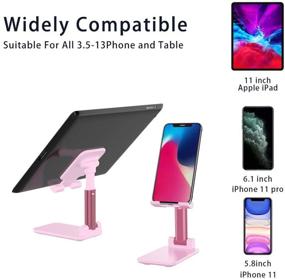 img 1 attached to 📱 Adjustable Aluminum Cell Phone Stand and Tablet Holder Stand - Compatible with iPhone 11 Pro Xs Xs Max Xr X 8 7 6 6s Plus (4.7-8&#34;), Samsung Galaxy and All Phones - Pink