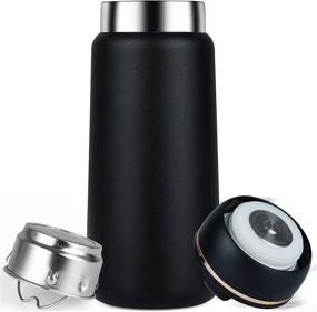 img 4 attached to Black Insulated Water Bottle - Fingerprint Resistant, Stainless Steel, Wide Mouth - Ideal for Camping, Hiking, Travel & School