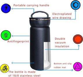 img 3 attached to Black Insulated Water Bottle - Fingerprint Resistant, Stainless Steel, Wide Mouth - Ideal for Camping, Hiking, Travel & School