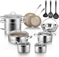 🍳 комплект посуды для индукционной плиты duxtop 17pc professional stainless steel: набор керамических сковородок с покрытием из титана - идеальный помощник на кухне! логотип