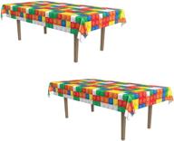 🧱 2-piece colorful brick building blocks table covers - birthday party tableware supplies, 54"x108", multicolor by beistle logo