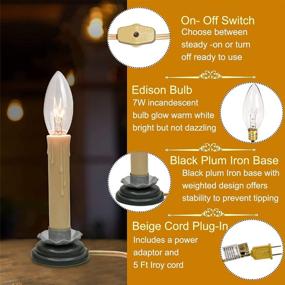 img 3 attached to 🕯️ 5 Inch Electric Window Candle Lamp Set - Goothy with Black Plum Iron Base, Electric Country Candle Lamp featuring 7W C26 Clear Bulb, Ready to Turn On/Off with Plug-In Electric Candle - Ivory/Cream, Set of 4