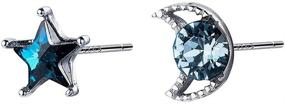 img 4 attached to Blue CZ Moon and Star Stud Sterling Silver Earrings - Hypoallergenic and Trendy Valentine Jewelry Gift